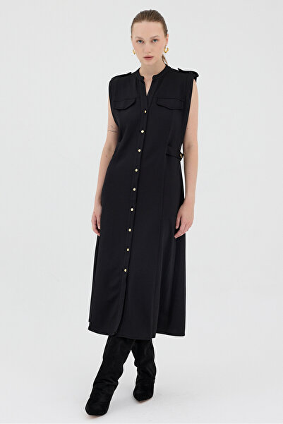 Rays Μίντι φόρεμα με λεπτομέρεια από μαύρο χρυσό κουμπί 8125A