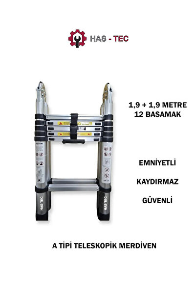HAS-TEC Teleskopik Merdiven A Tipi Uzayan 3,8 Metre 6+6 Basamaklı Alüminyum