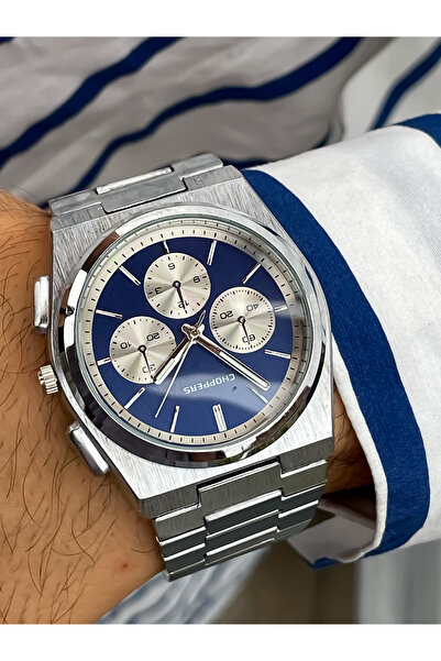 Choppers ساعة يد رجالية موديل رياضي للموسم الجديد لون فضي مع سوار هدية عيد الأب