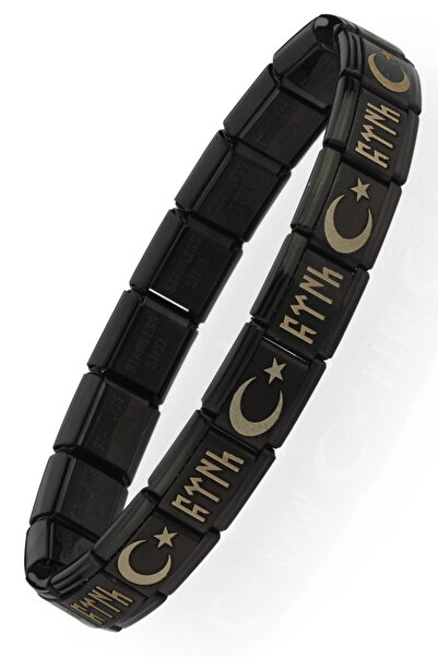 Takı Dükkanı Ay Yıldızlı Göktürkçe Türk İtalyan Charm Unisex Çelik Bileklik s...