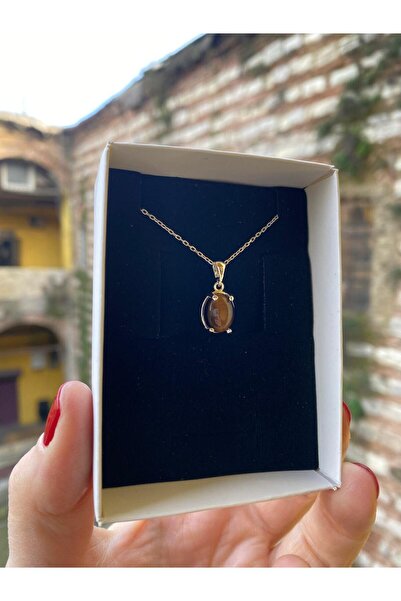By Atölye Doğal Kaplangözü Taşlı Minimal Gümüş Kolye