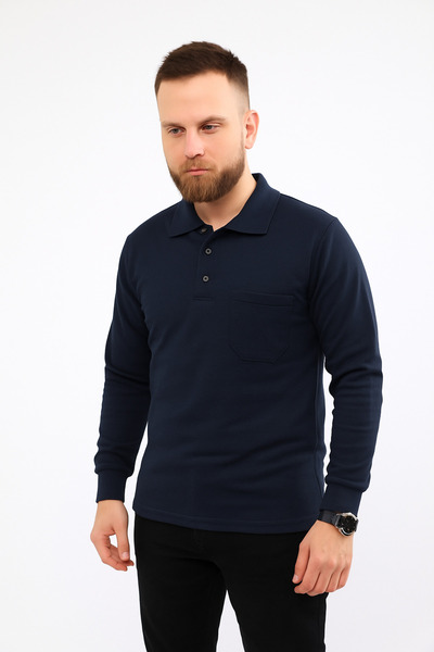 Çamdalı İş Elbiseleri Polo Yaka Lacivert 20/10 İki İplik Kışlık İş Sweatshirt