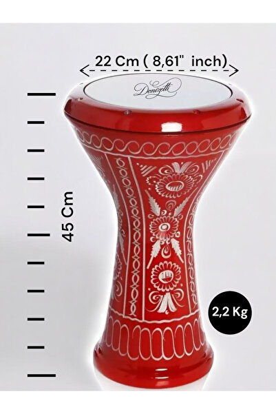 Donizetti Kırmızı Erzincan İşlemeli Mısır Çömlek Darbuka - Kılıf Hediyeli