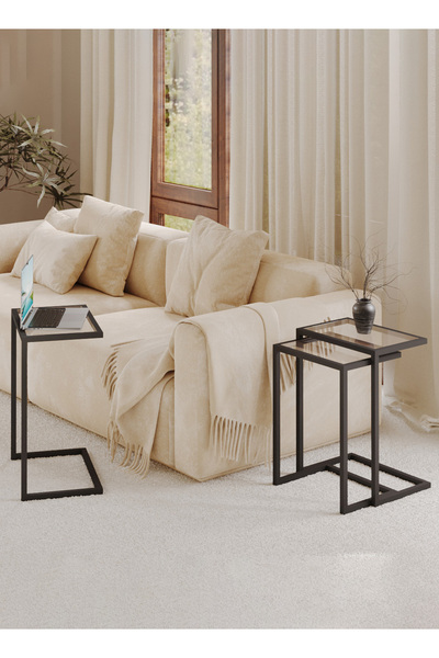 VariFurnx 3Pcs C-Shaped Coffee Service Table Set Side Nesting Table Table Small Coffee Table Couch Table