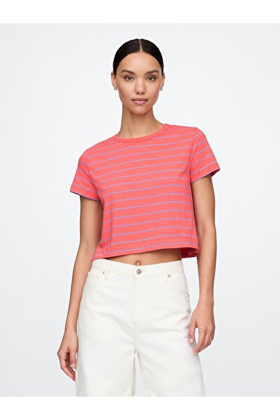 GAP Kadın Turuncu %100 Organik Pamuk VintageSoft Crop T-Shirt