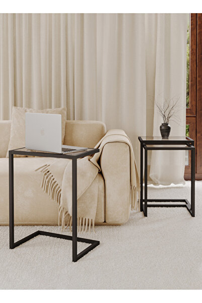 VariFurnx 3Pcs C-Shaped Coffee Service Table Set Side Nesting Table Table Small Coffee Table Couch Table