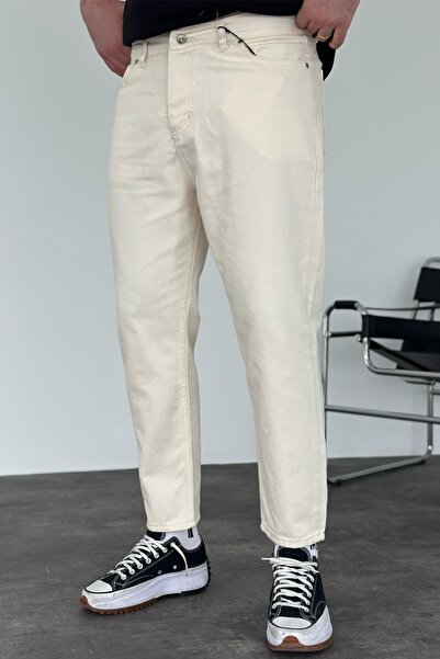 MADZEYMODA Μπεζ τζιν παντελόνι - Ανδρικό Boyfriend Fit KE-444