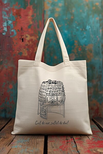 MargotshopArt Natural cotton canvas bag, printed with the Coțofănești Helmet, 41x37 cm