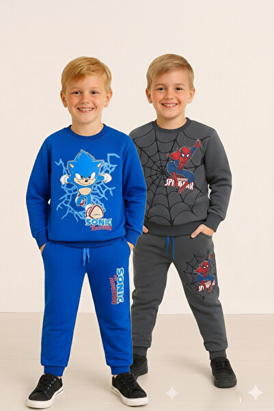 LİTTLE TORTOİSE Set de trening din 2 piese pentru băiat, SONIC și Spiderman, cu modele sezoniere, cu croială obișnuită