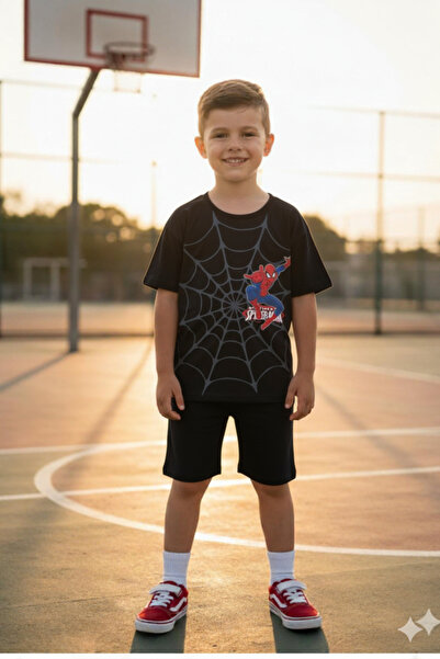 LİTTLE TORTOİSE تي شيرت صيفي للأولاد من القطن الممشط بطبعة سبايدر مان