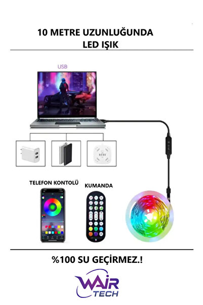 Wair Teknoloji 10 METRE AKILLI SESE VE GÖRÜNTÜYE DUYARLI ŞERİT LED ORTAM AMBİYANS AYDINLATMA LED IŞIK