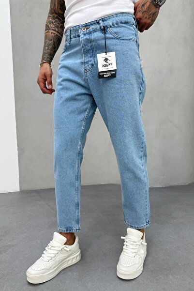 MADZEYMODA بنطال جينز رجالي من قماش الدنيم الأزرق Boyfriend Fit Mz0305