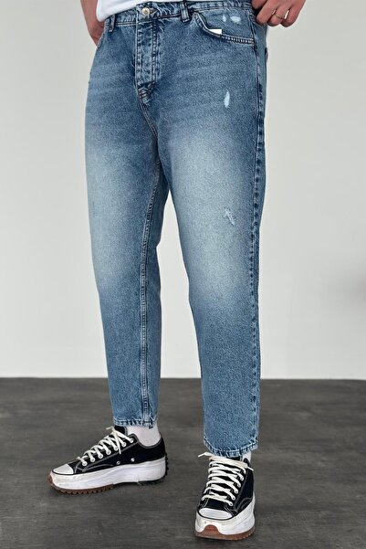 MADZEYMODA Чоловічі джинси-боксерки синього кольору з розрізами KE-277