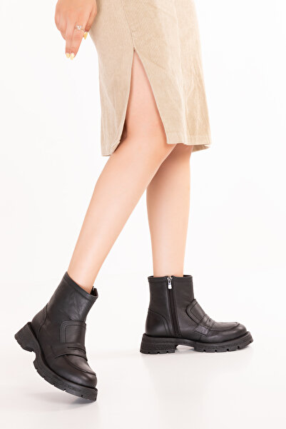 Gondol Hakiki Deri Günlük Şık Bot Bethany Siyah