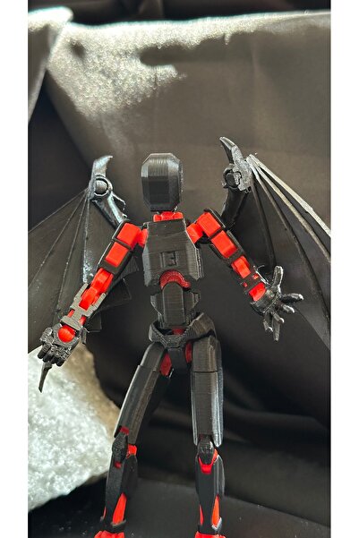 Loopify Lucky 13 Aksiyon Figürü Robot Oyuncak 13cm Siyah Kırmızı Ve Yarasa Kanat Seti