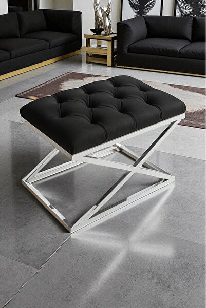 fursimo Delano X Bench Puf – 40 x 60 cm Krom Metal Ayaklı, Babyface Kumaş, 44 cm Yükseklik