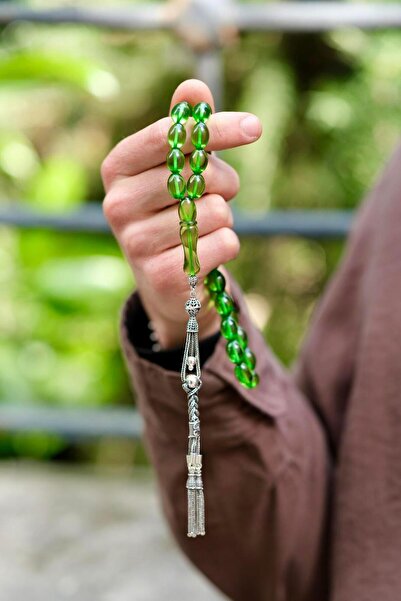 dergah tesbih Yeşil Kaya Damla Kehribar Özel Gümüş Tasarım Tesbih (Amber), (مسبحة قطرة كهريبار)