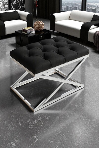 fursimo Delano X Bench Puf – 40 x 60 cm Krom Metal Ayaklı, Babyface Kumaş, 44 cm Yükseklik