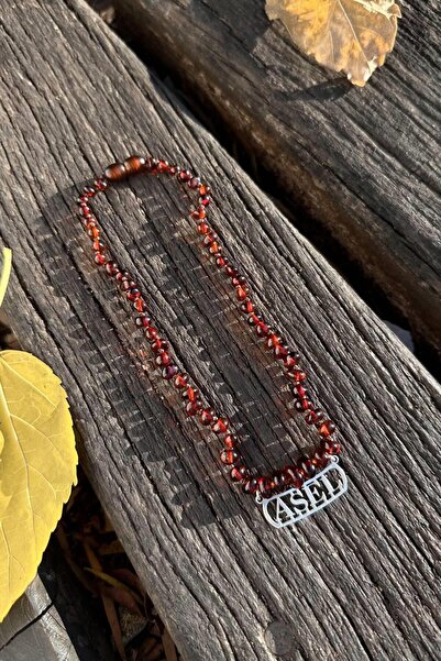 dergah tesbih Gümüş İsimli Bebek Diş Kolyesi Gerçek Damla Kehribar (Amber), (...