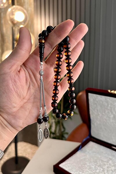 dergah tesbih Canım Babam Gümüş İsimli Sürmeli Ateş Kehribarı