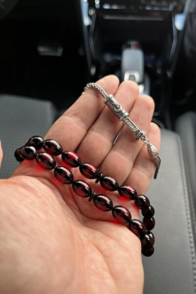 dergah tesbih Hediye Tesbih Gümüş İsimli Kırmızı Kehribar