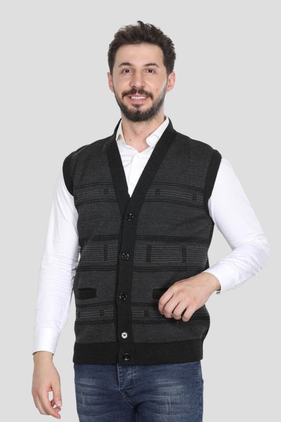HEDEFNUR TEKSTİL Men's Middle-Aged and Older Knitwear Knitted Acrylic Winter Buttoned Dad Vest