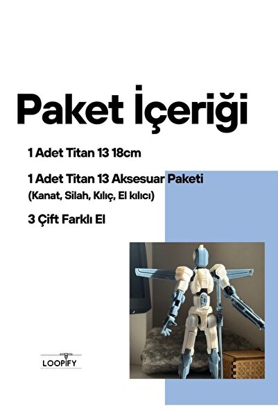 Loopify Titan 13 Aksiyon Figürü Robot Oyuncak 18cm ve Aksesuar Paketi Seti Beyaz
