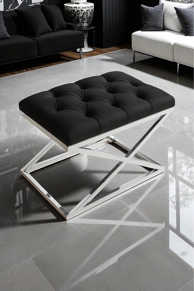 fursimo Delano X Bench Puf – 40 x 60 cm Krom Metal Ayaklı, Babyface Kumaş, 44 cm Yükseklik