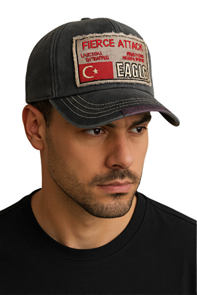 CosmoOutlet Черна капа с бродерия „Fierce Attack“, регулируема, винтидж, бейзболна шапка, унисекс