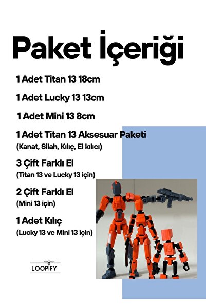 Loopify Lucky 13 Titan 13 Mini 13 Aksiyon Figürü Robot Oyuncak Turuncu 3'lü Set