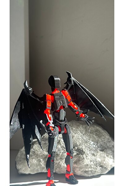 Loopify Lucky 13 Aksiyon Figürü Robot Oyuncak 13cm Siyah Kırmızı Ve Yarasa Kanat Seti