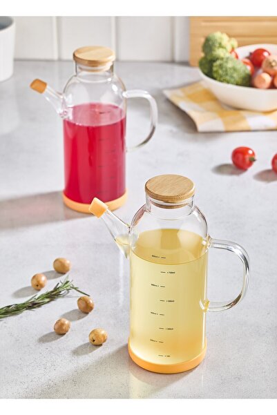 Lora Bianca Bambu Kapaklı 2' li Cam Yağdanlık ve Sirkelik Seti