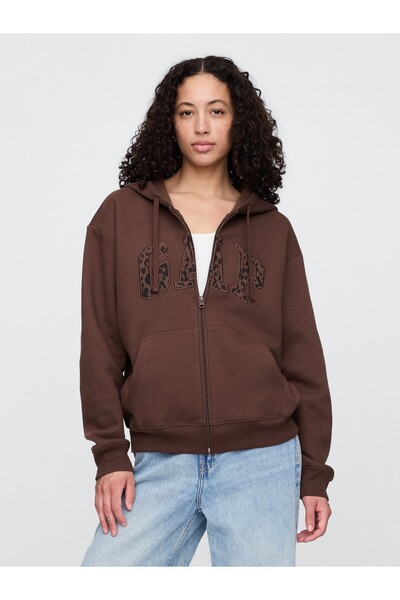 GAP Γυναικείο φούτερ με φερμουάρ με καφέ λογότυπο