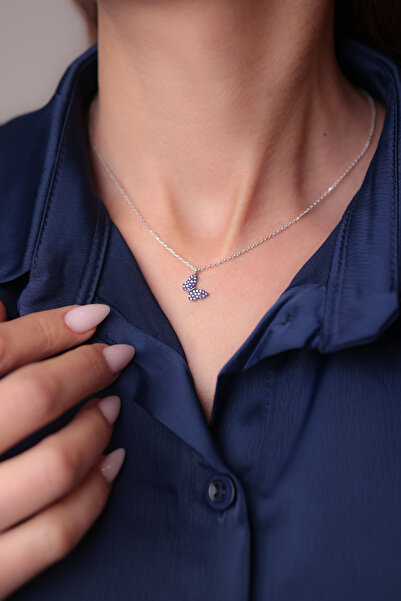 Kiriş Gümüş 925 Ayar Gümüş Mor Kelebek Kadın Gümüş Kolye (40+5cm)