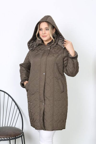 TUTveAL Collection Plus Size Quilted Coat - Furry Inside, Hood, Winter Coat