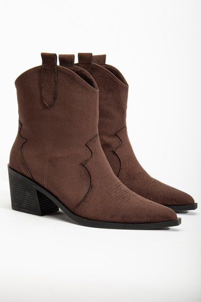 DENORA Καφέ ματ Suede Western Cowboy κοντά μποτάκια
