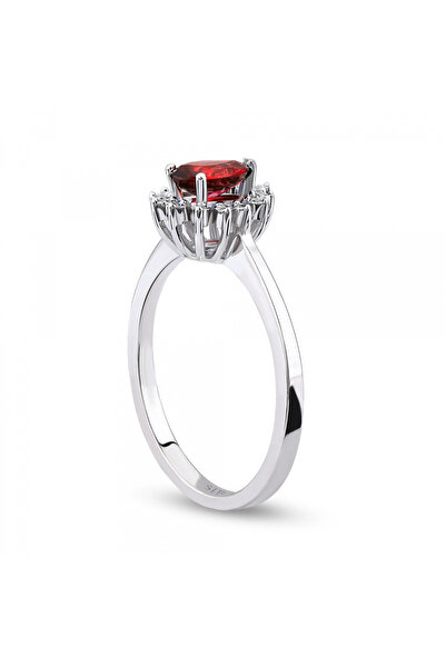 Sandra Ferretti 14K White Gold Ring with 0.27 Carat Diamonds and 0.75 Carat Ruby