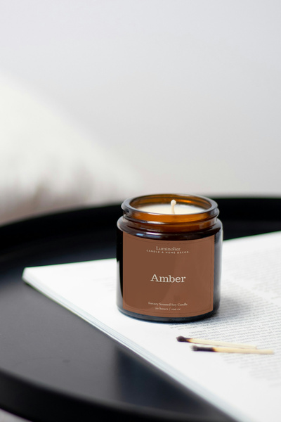 Luminolier Amber Kokulu Cam Amber Kavanoz Mum - %100 Doğal Soya Mum - 100cc –...