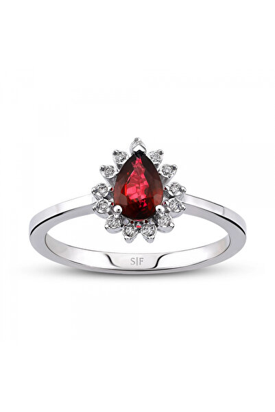 Sandra Ferretti 14K White Gold Ring with 0.27 Carat Diamonds and 0.75 Carat Ruby