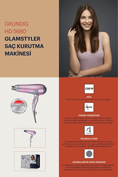 Grundig Hd 5680 Glamstyler Iyonik Fonksiyonlu 2200w Saç Kurutma Makinesi