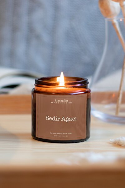 Luminolier Sedir Kokulu Cam Amber Kavanoz Mum - %100 Doğal Soya Mum - 100cc – El Yapımı Aromaterapi Mum