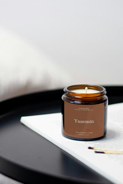 Luminolier Yasemin Kokulu Cam Amber Kavanoz Mum - %100 Doğal Soya Mum - 100cc...