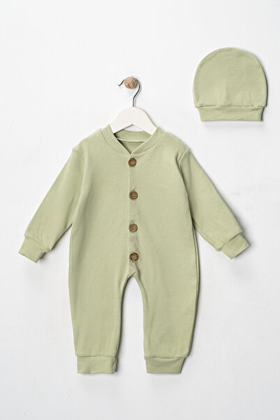 DIMPLE BABY Solid Color Buttoned Beret 2-Piece Jumpsuit Set
