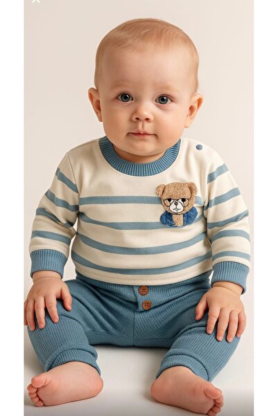Baby Blue Babyblue Mevsimlik Ayılı 2li Sweat Takım Pamuk