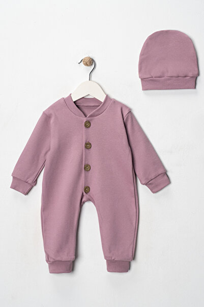 DIMPLE BABY Solid Color Buttoned Beret 2-Piece Jumpsuit Set