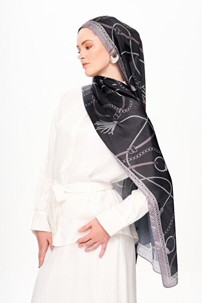 MOISCARF Mystique Violet Refined Jan Jan Chain Patterned Shawl Black
