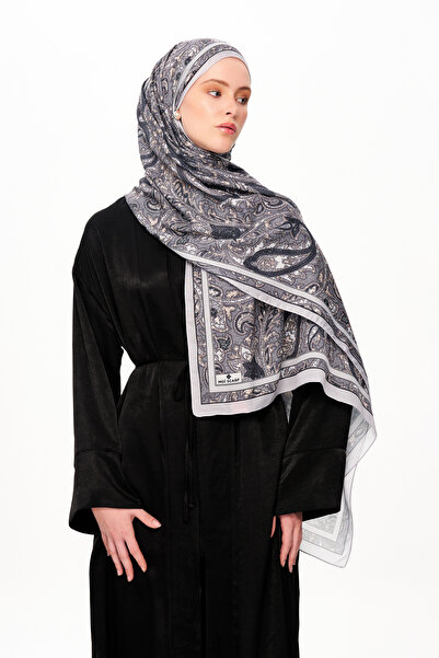 MOISCARF Si̇lver Rose Superior Soft Ethnic Patterned Shawl Black