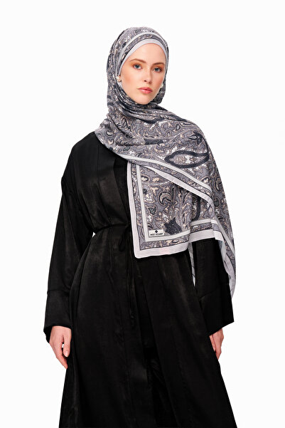 MOISCARF Si̇lver Rose Superior Soft Ethnic Patterned Shawl Black