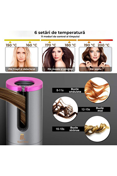 Regal Bliss Ondulator automat portabil Regal Bliss ® fara fir, cu invelis ceramic, wireless, Gri-Roz