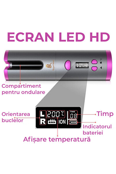 Regal Bliss Ondulator automat portabil Regal Bliss ® fara fir, cu invelis ceramic, wireless, Gri-Roz